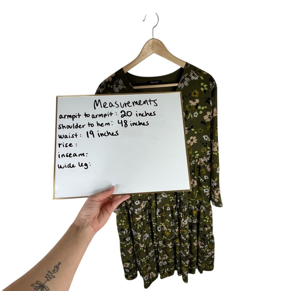 Madewell Floral Cinch-Waist Tiered Midi Dress Sz M Olive Green Wildblooms - Picture 11 of 12